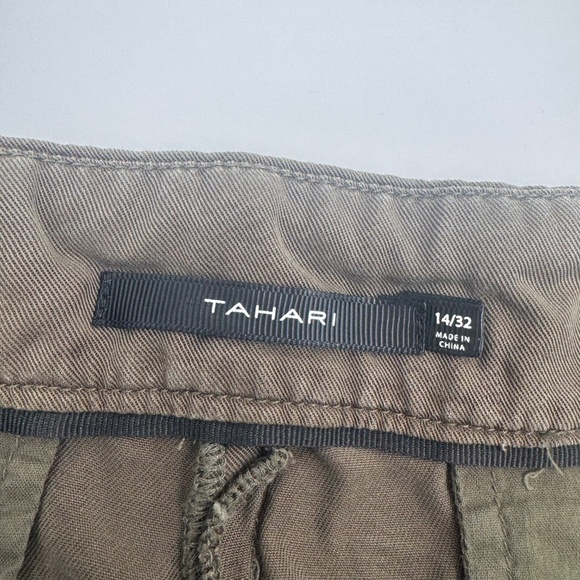 Tahari Pants Women 14 Green Brown Chambray Tapered Drawstring Lagen Coastal - Picture 9 of 16